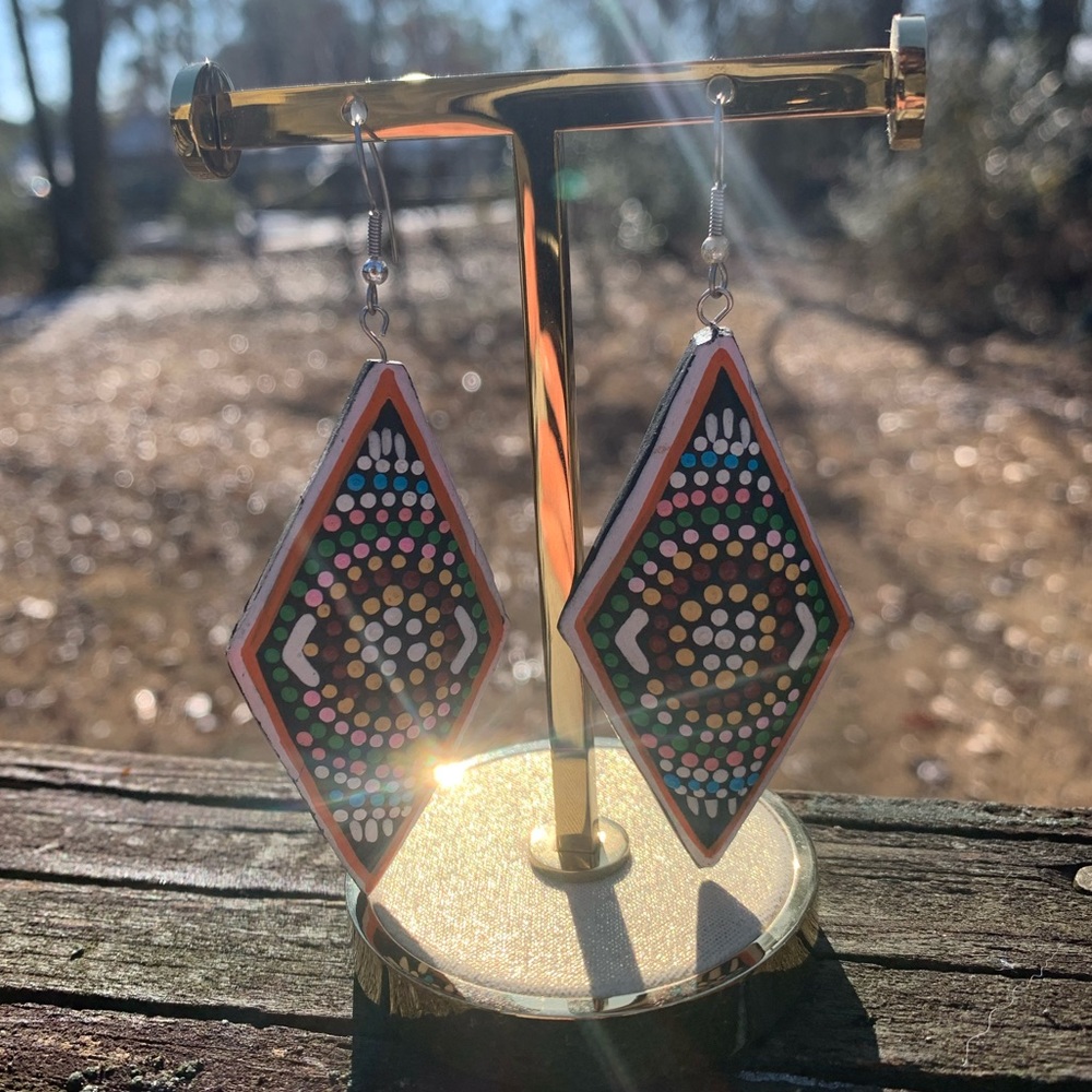 Hand Painted Dotted Diamond Earrings - Picture 3 of 5